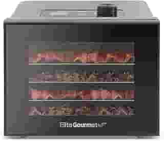 Elite Gourmet Desidratador de alimentos, bandejas de aço inoxidável, desidratador de alimentos, controles de temperatura ajustáveis, ervas secas, lanches de frutas e vegetais