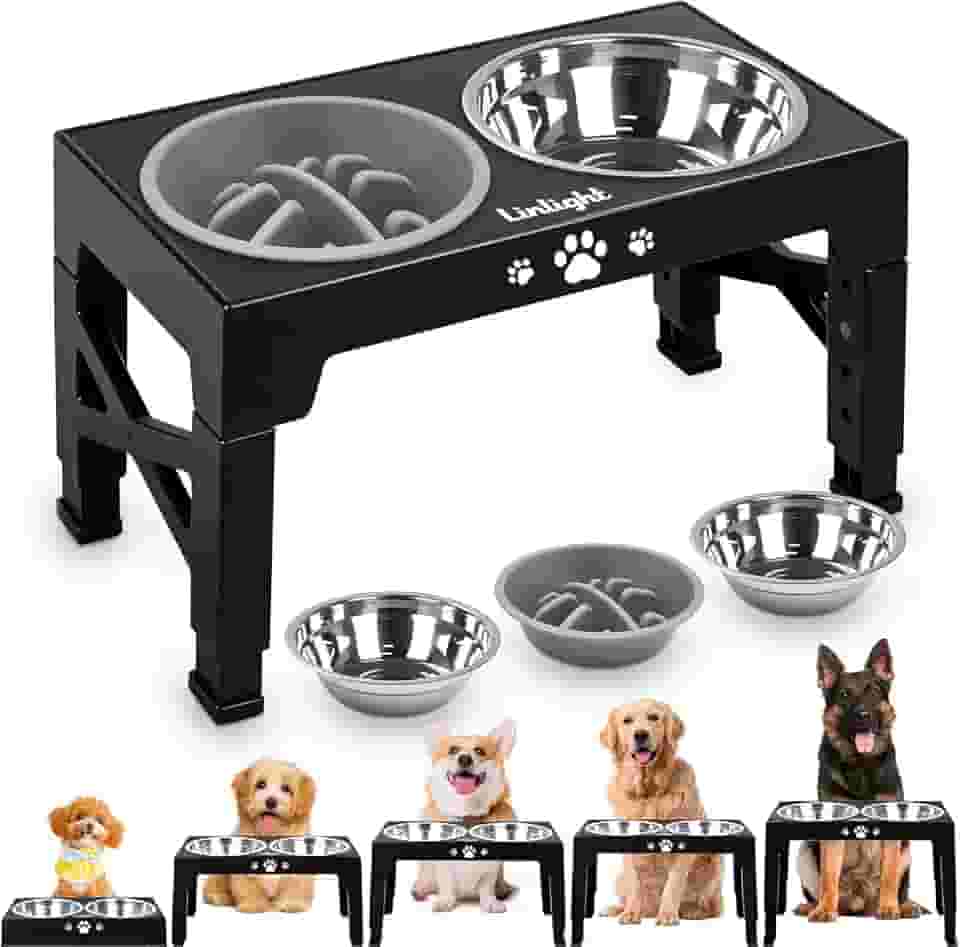 Comedouro Elevado Duplo para Cães Gatos Pet inox com Lento Cor Preto