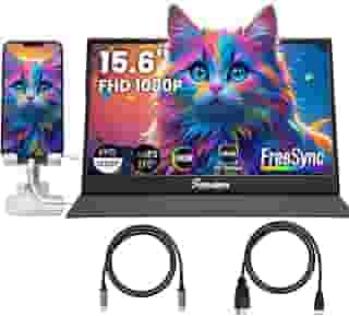 Futuzen Monitor portátil de 39.6 cm 1080p FHD Segundo Monitor externo para laptop/MacBook/telefone, escritório e viagens, Dual USB-C/Mini HDMI ultraleve 0,65 kg com capa de couro FreeSync HDR