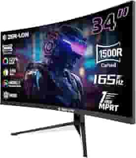 ZER-LON Monitor de jogos curvo de 34 polegadas, monitores de computador Ultrawide 21:9 WQHD 3440×1440 165Hz, 1500R 1ms (MPRT), 125% sRGB, 350nits, FreeSync, HDMI 2.0 x2, DP1.4 x2, montável na parede