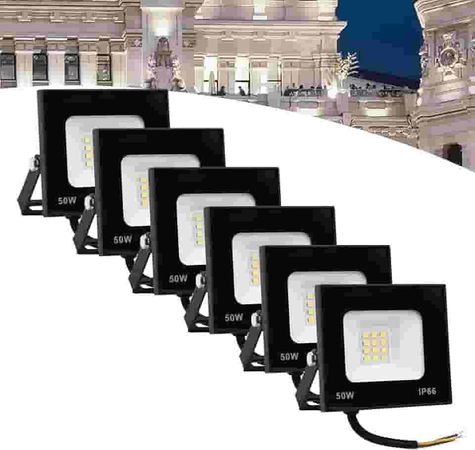 Kit 6 Refletor Led 50w Holofote Bivolt Prova Dágua Frio