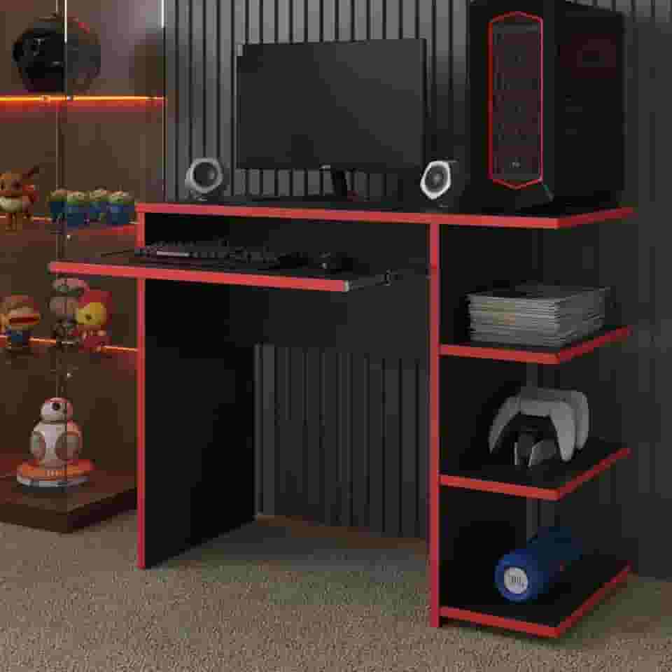 Mesa Escrivaninha Para Computador Escritório Pc Gamer RTX (Preto/VErmelho)
