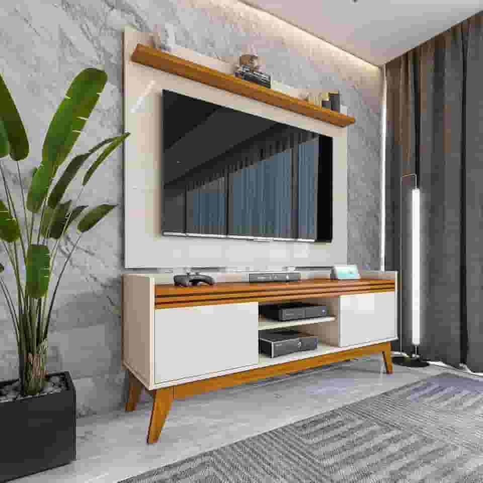 VIANOSSA - Rack ripado 2 Portas com Painel para Tv 50 Polegadas Astúrias 136cm