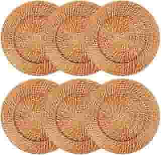 Kit 06 Sousplat Redondos em Rattan e Bambu 32cm Vietnã Artesanal Rústico Mesa Posta