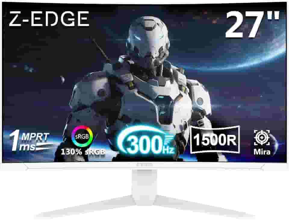 Monitor curvo para jogos Z-Edge de 27 polegadas, monitor curvo FHD 1080P 300Hz, monitor de computador 1500R, UG27S (branco), 2 portas DP 1.4 e 2 portas HDMI 2.0