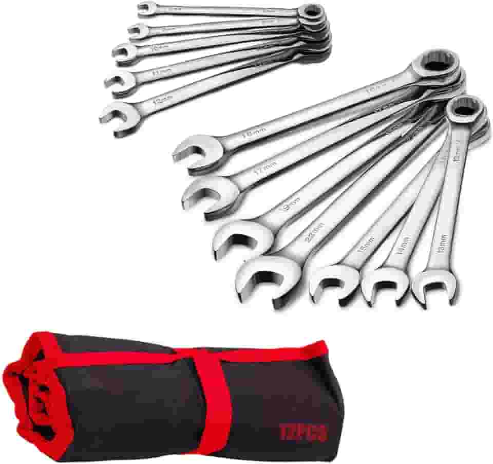 Jogo de Chave Combinada Profissional, Chaves Fixas e Estrela em Aço Cromo-Vanádio, Conjunto 8-22mm, 12 Peças, Ferramentas Automotivas e Manutenção (12 Peças)