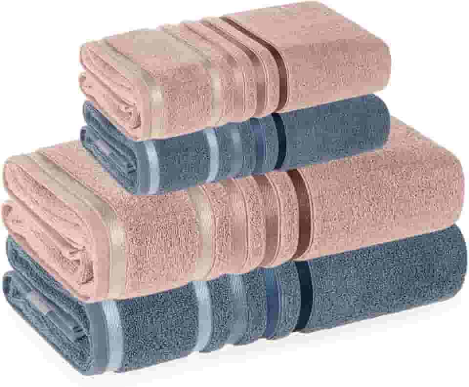 Jogo De Toalhas Karsten Banhão Gigante + Rosto Fio Penteado Lumina 4 Peças - Pétala com Azul Sereno