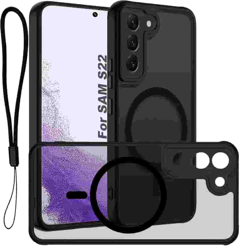 USTIYA Magnética Capa para Samsung Galaxy S22 Case Matte Acrílico Uso Resistente Protetora de Câmera Capinha Acessórios para Celular com Cordão Preto FGCX