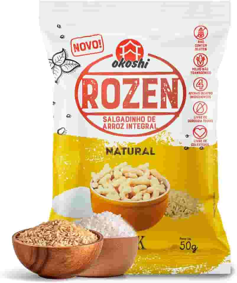 OKOSHI - Rozen Natural - Snacks Saudáveis de Baixa Caloria, Lanches Fit para a Dieta, Salgadinho Japonês - Vegano, Sem Glúten, Sem Lactose, Sem Gordura Trans, Kosher - 50g
