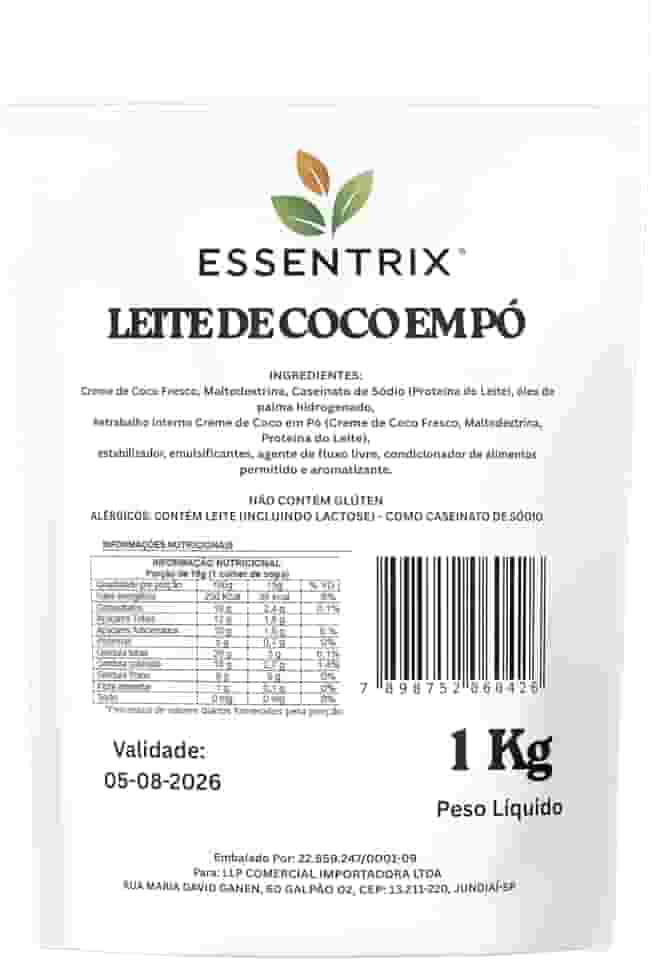 Leite de Coco em Po Essentrix 1Kg – Substituto do Leite em Po, Soluvel e Cremoso, Ideal para Receitas Doces e Salgadas – Sem Glúten