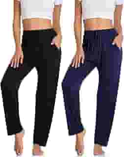 Calça de ioga feminina, folgada, confortável, casual, para corrida, perna larga, leve, para treino e bolsos