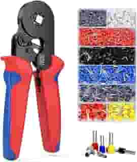 Alicate de Crimpar com Kit 1200 Terminais, Ferramentas de crimpagem autoajustáveis para 0,25-10mm², terminal de cabo de aço com ponteira quadrada