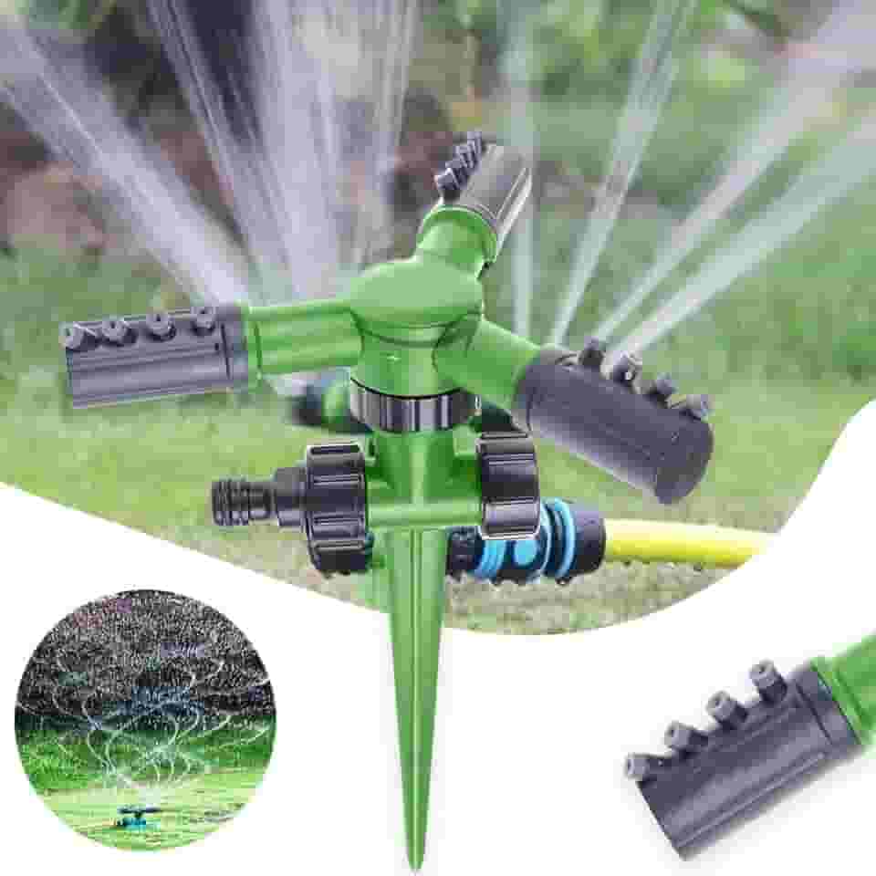 Irrigador Giratório 3 Jatos Aspersor 360 Graus Espiga Para Jardim Gramado Horta Plantação Agrícola