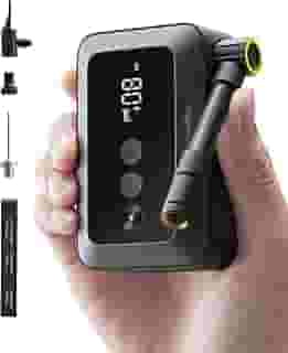 HOTO Mini bomba de pneu de bicicleta, bomba de bicicleta de inflação rápida 25s com calibre, bomba de ar elétrica portátil de 150 PSI com válvula Presta e Schrader para bicicleta de estrada,