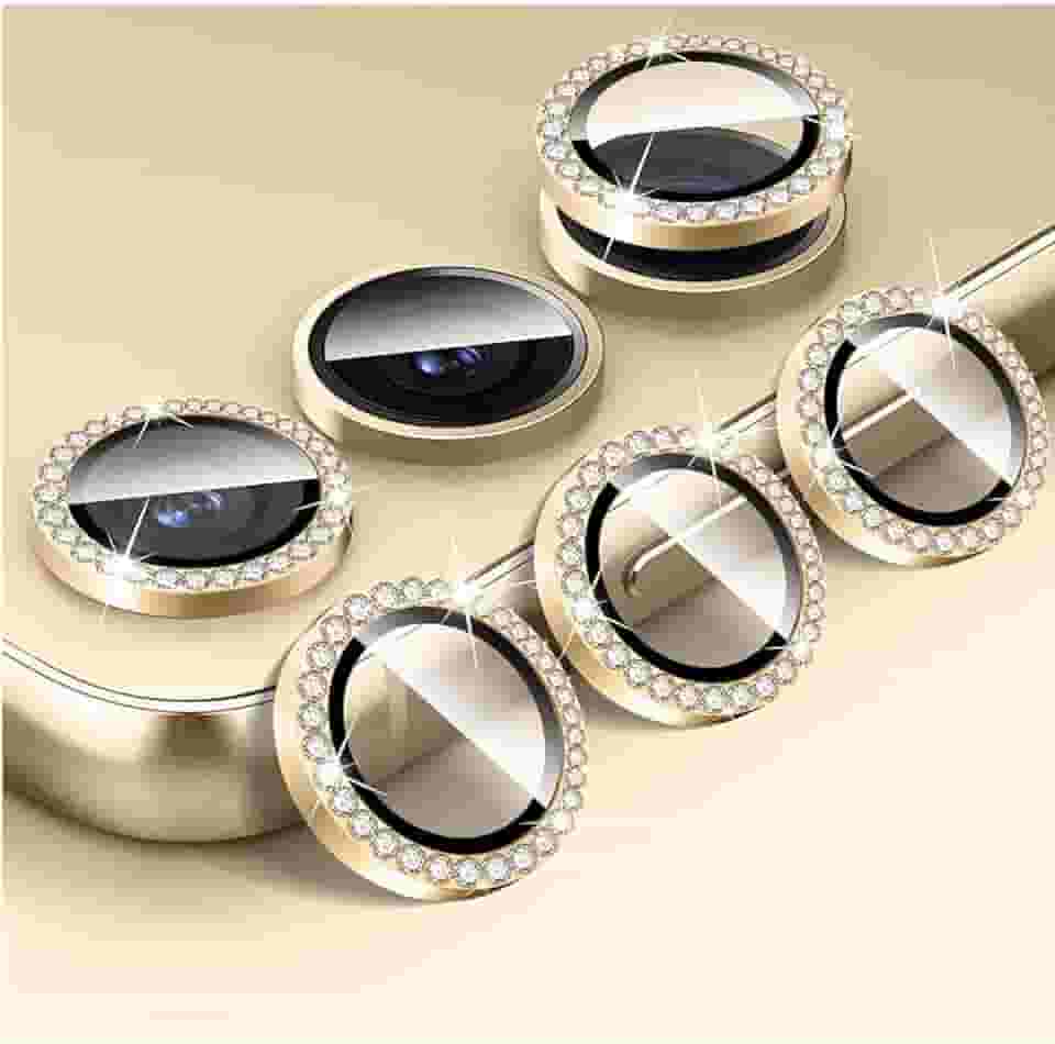 Kit (03 PÇS) Película Protetora da Lente Câmera Colorida Lisa ou C/Strass Para Xiaomi Redmi 15 4G 5G - 6.9 (PRETA C/STRASS REDMI 15 4G 5G)