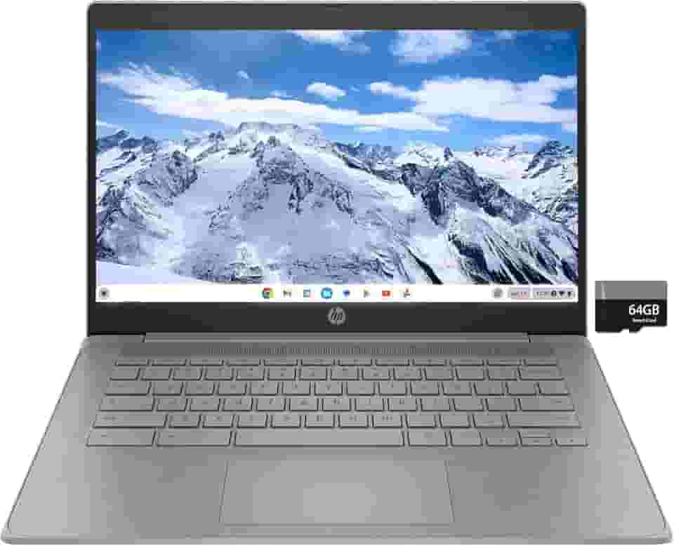 HP Notebook Chromebook 14" HD para estudantes universitários e negócios, Chrome OS, processador Intel Celeron N4120, 4 GB de RAM, 64 GB de armazenamento, Bluetooth, Wi-Fi, cinza moderno, cartão