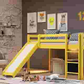 Cama Alta Kids com Escorregador em Madeira Maciça/MDF Amarelo