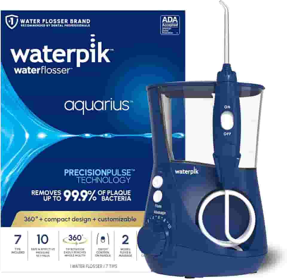 Waterpik Aquarius Water Flosser Professional para dentes, gengivas, órteses, cuidados dentários, energia elétrica com 10 configurações, 7 dicas para vários usuários e necessidades, aceitado pela ADA