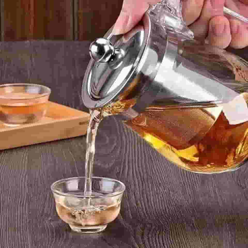 Chaleira de vidro Bule com Infusor de Aço Inox transparente com tampa para Chá e Infusões Quentes ou Frias