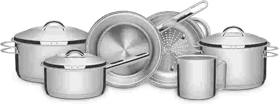 Jogo de Panelas Tramontina Solar em Aço Inox com Fundo Triplo e Tampas de Inox 6 Peças