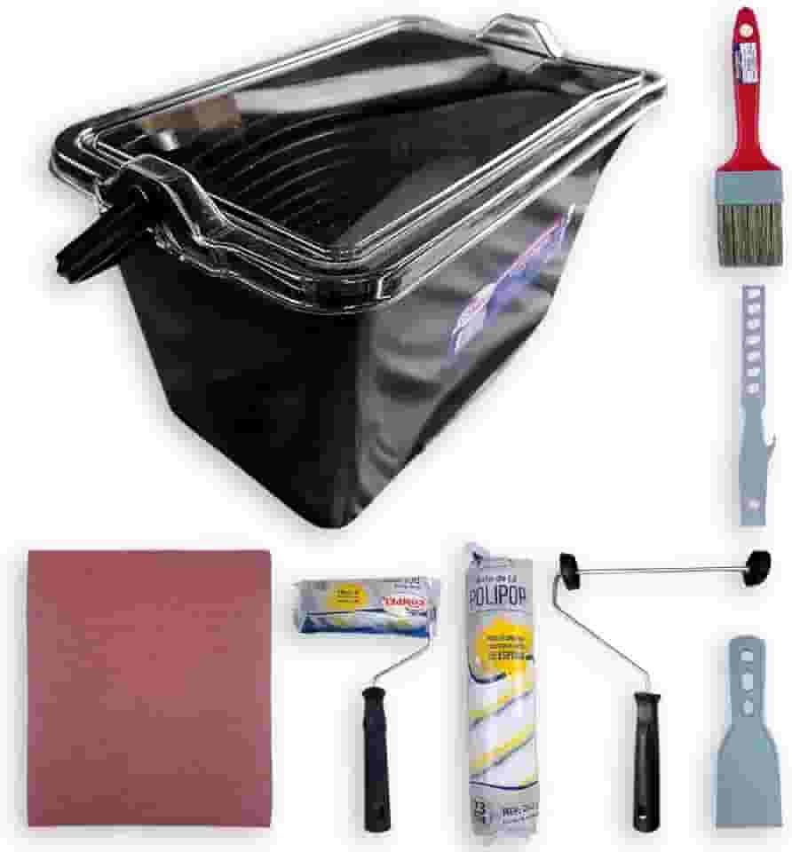 Pintura Compel C/Bandeja 11 Litros Suporte Duplo 46cm Rolo Lã Polipop 46cm Rolo Lã Microfibra - 7 Peças | 0.969