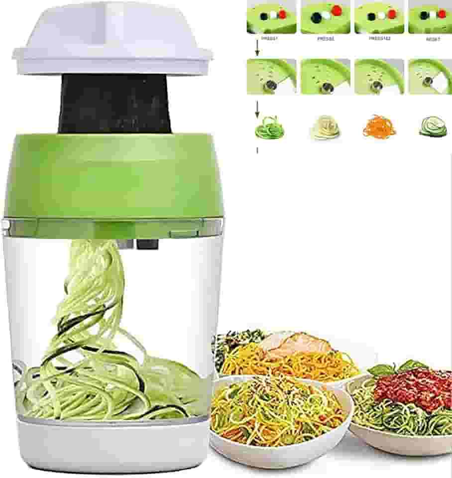 Cortador de legumes portátil 5 em 1, cortador espiral com recipiente, cenoura pepino cebola abobrinha macarrão espaguete fatiador espiral