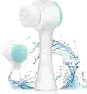 Escova de limpeza facial manual, escova facial 2 em 1 para cuidados com a pele, esfregão facial de silicone, escova manual de lavagem dupla para esfoliação profunda dos poros e massagem (azul)