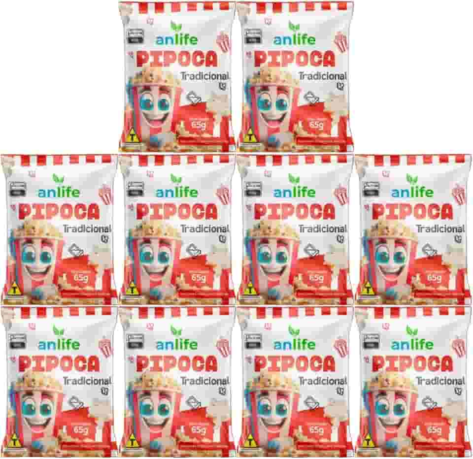 Kit 10 Pipocas Anlife Salgada 65g - Tradicional Ou Bacon (65g, 10x Pipoca Tradicional)