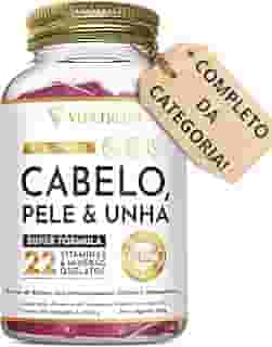 Vitamina para Cabelo Pele e Unha - Super fórmula com 22 Nutrientes 60 cápsulas sem sabor - Com Biotina, Cisteína, Metilcobalamina, Astaxantina, Ácido Fólico