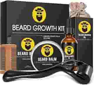 Kit de crescimento de barba – Kit de barba para homens com óleo de crescimento de barba (60 ml), bálsamo para barba, pente de barba, massageador para barba manchada/irregular - Natal, aniversário