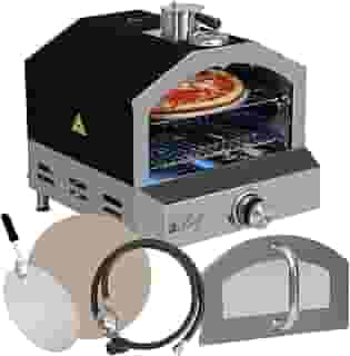 Deco Chef Forno e grelha de pizza ao ar livre a gás propano, inclui casca, pedra, grelha e termômetro embutido, preto
