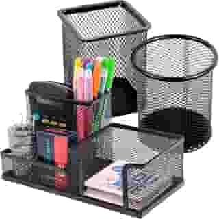 Porta Caneta Organizador de Mesa Escritório 5 Compartimentos Metal Aramado Com Divisórias Para Clip Lápis Bloco de Notas Tesoura Borracha