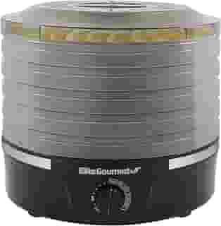 Elite Gourmet EFD319DKG Desidratador de alimentos, controles de temperatura ajustáveis, ervas secas, lanches de frutas e legumes, sem BPA, preto 5 bandejas