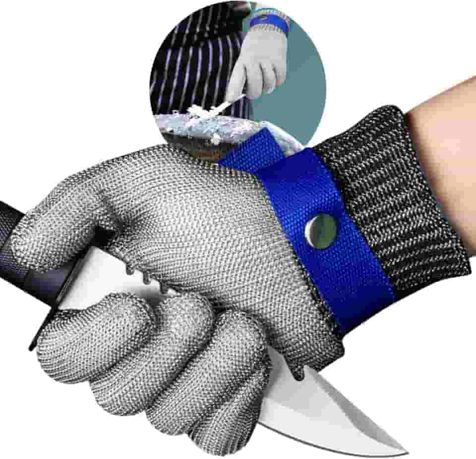 Luva de Açougue em Aço Inox Anticorte com Ajuste de Tamanho | Proteção para Cozinha, Churrasco, Açougue e Indústria