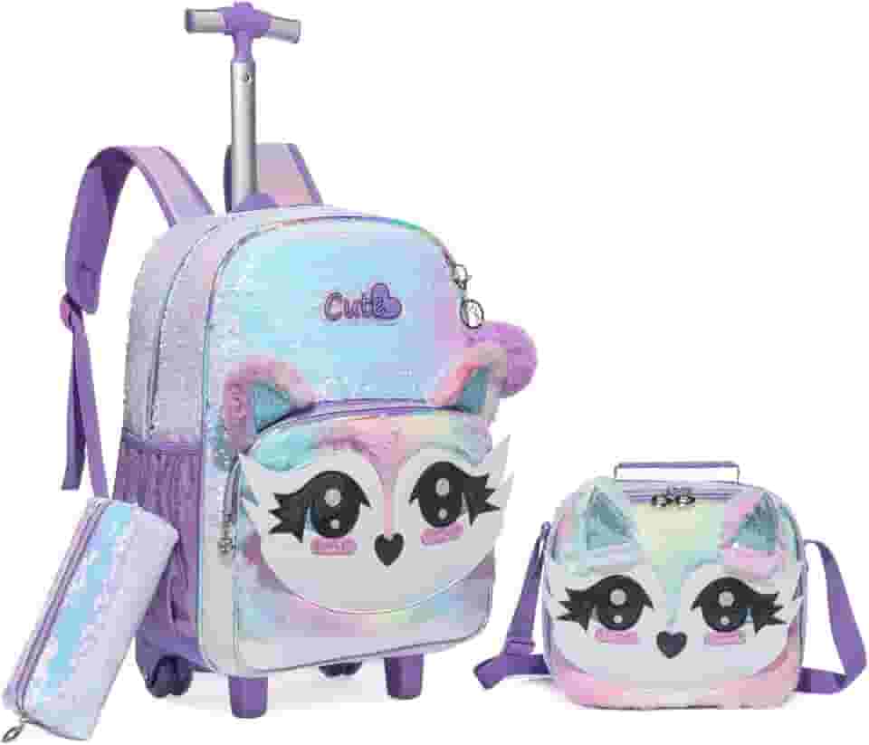 Mochila Rodinha Escolar Infantil de Lancheira e Estojo Lápis Ideal para Meninos e Meninas de 7 a 12 Anos (raposa)
