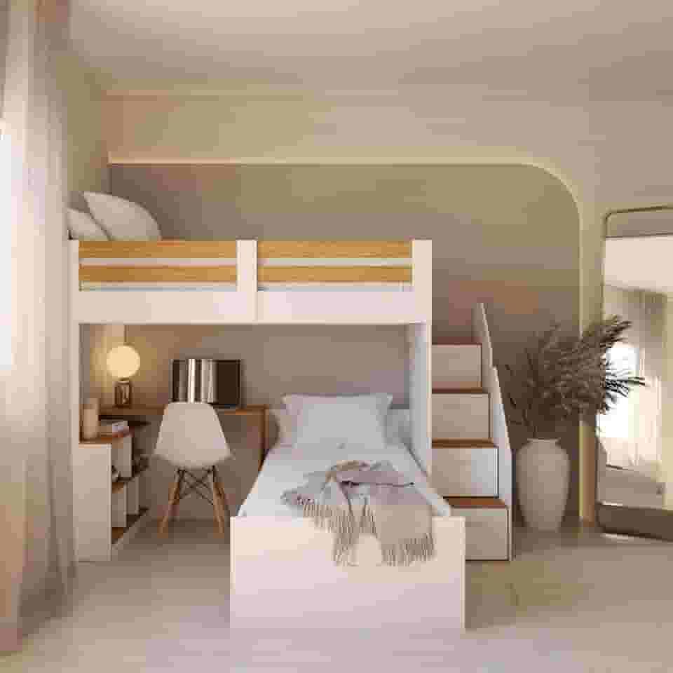 Beliche Multifuncional Solteiro Adulto com Escrivaninha Star Office Casatema Branco/Freijó