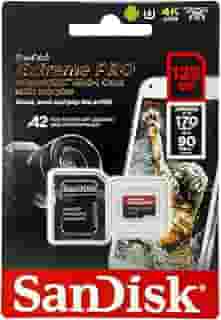SanDisk CARTÃO DE MEMÓRIA MICRO SD 128GB EXTREME PRO 170-90MB U3 C/ADAP (SDSQXCY-128G-GN6MA), Preto/Vermelho