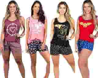 Kit 4 Pijamas Femininos Curtos Calor Baby Doll Estampado P ao 52