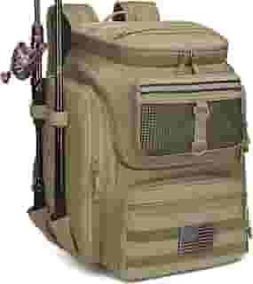HAMBOLY Mochila de pesca com suportes de vara, mochila de 40 L para equipamentos e equipamentos de pesca, bolsa de pesca à prova d'água para homens