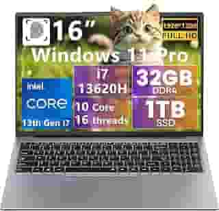 Laptop Windows 11 16 polegadas Intel Core i7-13620H 13ª geração processador 4,9GHz 32GB DDR4 RAM 1TB SSD FHD Display, teclado numérico retroiluminado KB Tipo-C para negócios, estudantes, jogos