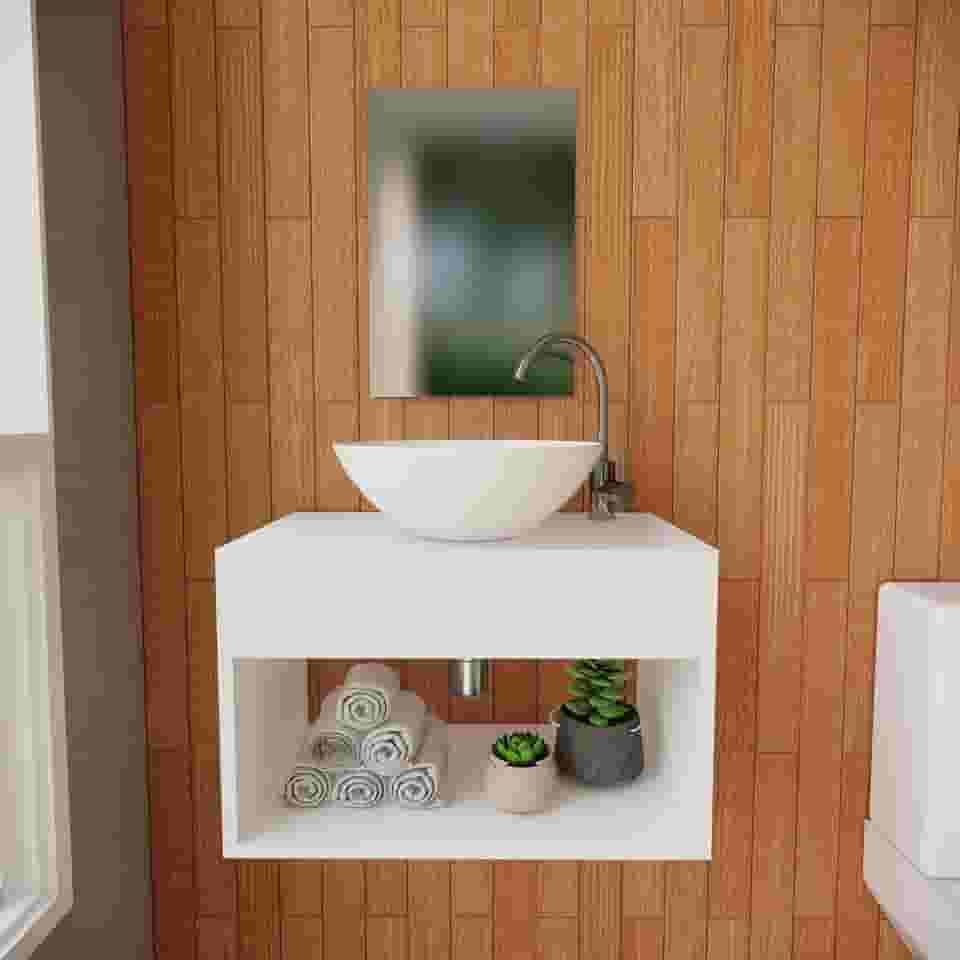 Gabinete Para Banheiro Armário Suspenso Com Cuba 50cm Branco Brovália