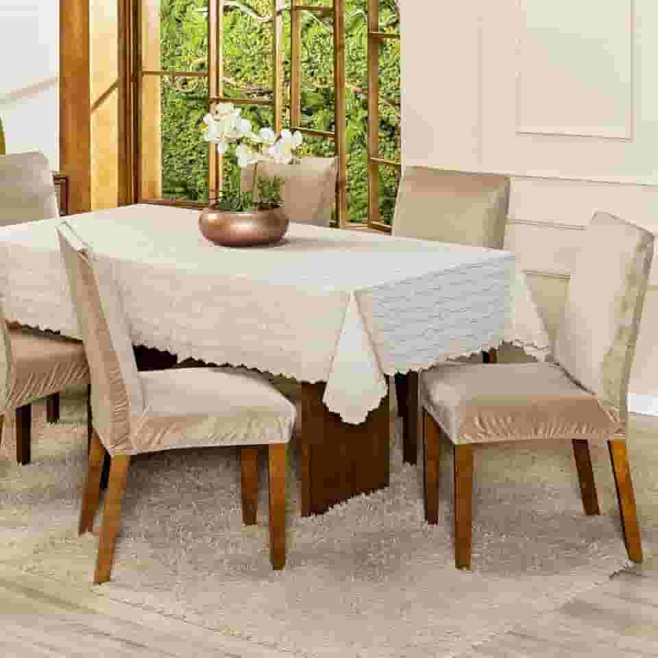 Kit com 4 Capas de Cadeira Jantar Lisa em Veludo Splendore Ajustável com Elástico - Tecido Suede Protetor Para Cozinha Toque Macio Aveludado (Bege)