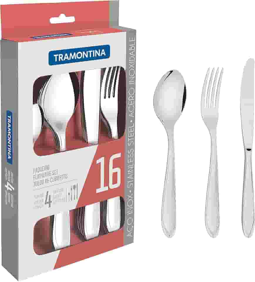 Faqueiro Tramontina Laguna em Aço Inox com Facas de Mesa Acabamento em Brilho com Detalhes no Cabo 16 Peças