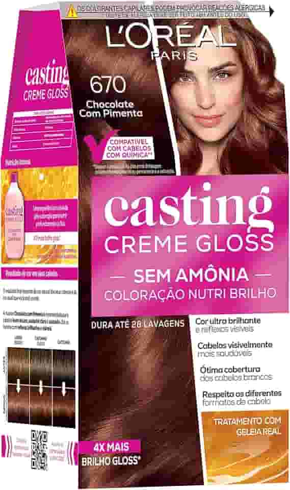 Tintura Semi Permanente Casting 6.7 Chocolate com Pimenta, Casting, 670 Chocolate com Pimenta, Casting Creme, Pacote de 6