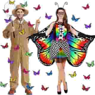 Zoooyawn 17 peças de fantasia de casal de Halloween para adultos, fantasia de apanhador de borboletas, Halloween, borboleta dupla face