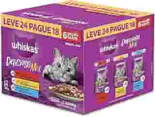 Pack Ração Úmida Whiskas Sachê Carne/Frango/Atum para Gatos Adultos - Leve 24 Pague 18