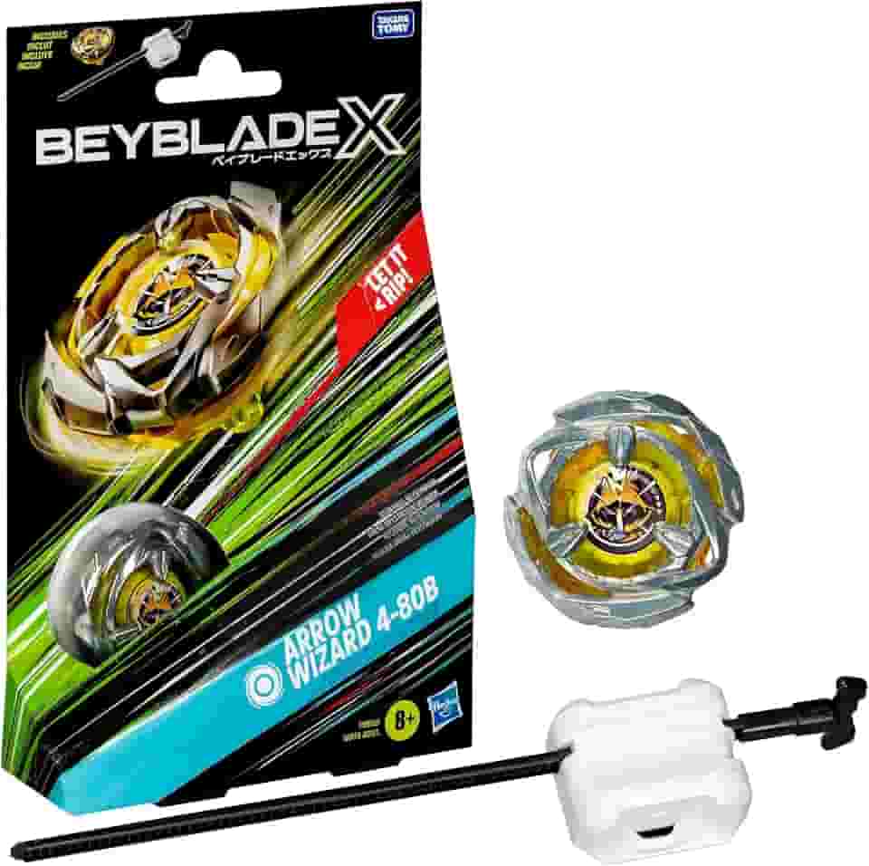 Beyblade X, Pião, Arrow Wizard 4-80B - Conjunto de Brinquedo Tipo Resistência, Giro à Direita, Inclui Lançador - A partir de 8 Anos