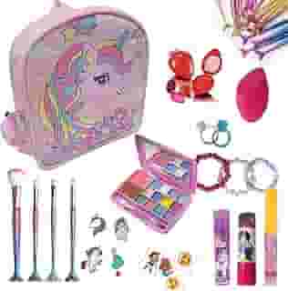 Maquiagem Infantil Kit com Maleta Unicórnio, Paleta de Sombras, Pincéis de Maquiagem Sereia, Gloss Labial e mais acessórios. Brinquedo Presente para meninas Kit Beleza