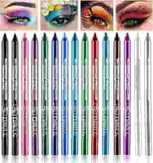 LemonSac Conjunto de 15 canetas delineadoras coloridas, lápis de sombra, delineador com glitter metálico fosco e pérola para mulheres, delineador de olhos e lábios, conjunto profissional de maquiagem