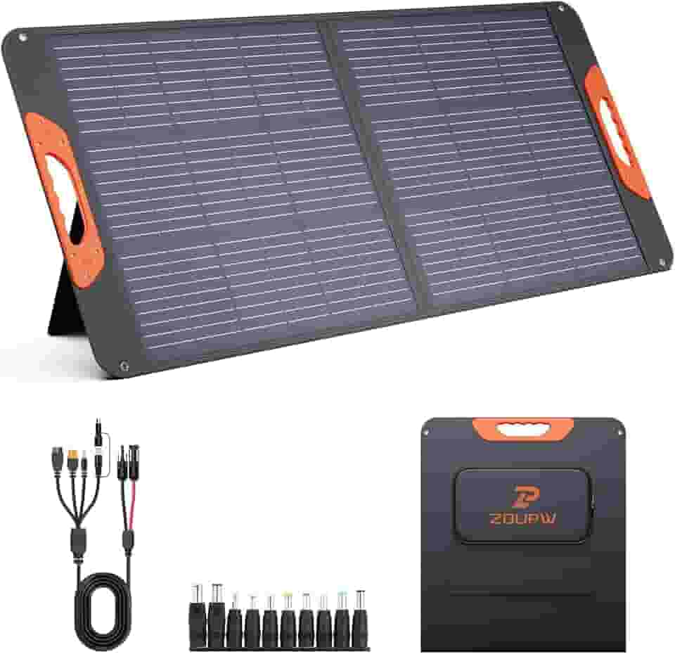 100W Portable Solar Panel,Fordable Solar Cell Solar Charger MC-4 Cable for Power Station,USB-A and Type-C Output,23.5% High Efficiency IP67 Water& Dustproof for Camping RV Trip Van Travel